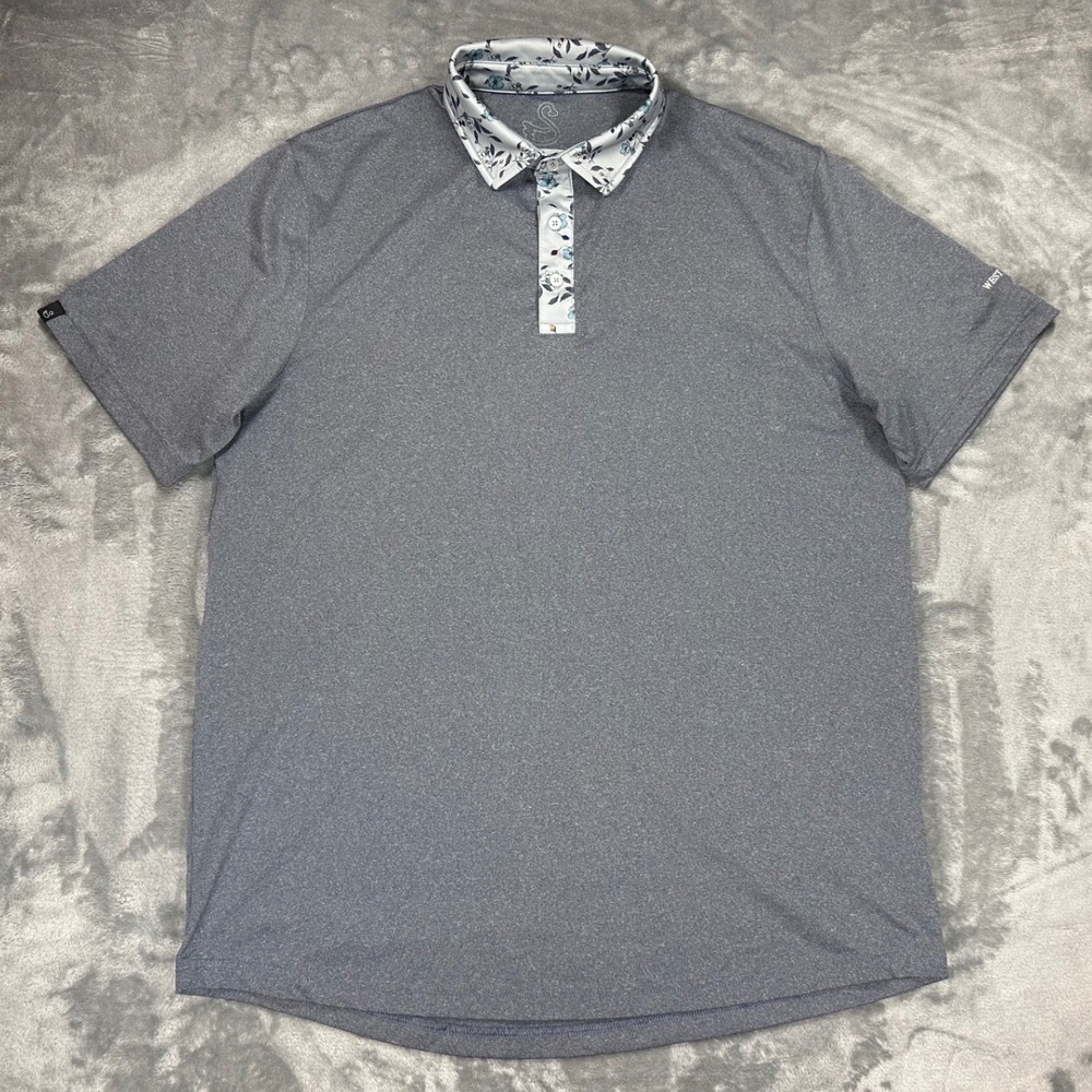 Swannies Mens XL Golf Polo Shirt Gray Floral Contrast Collar West Shore Logo